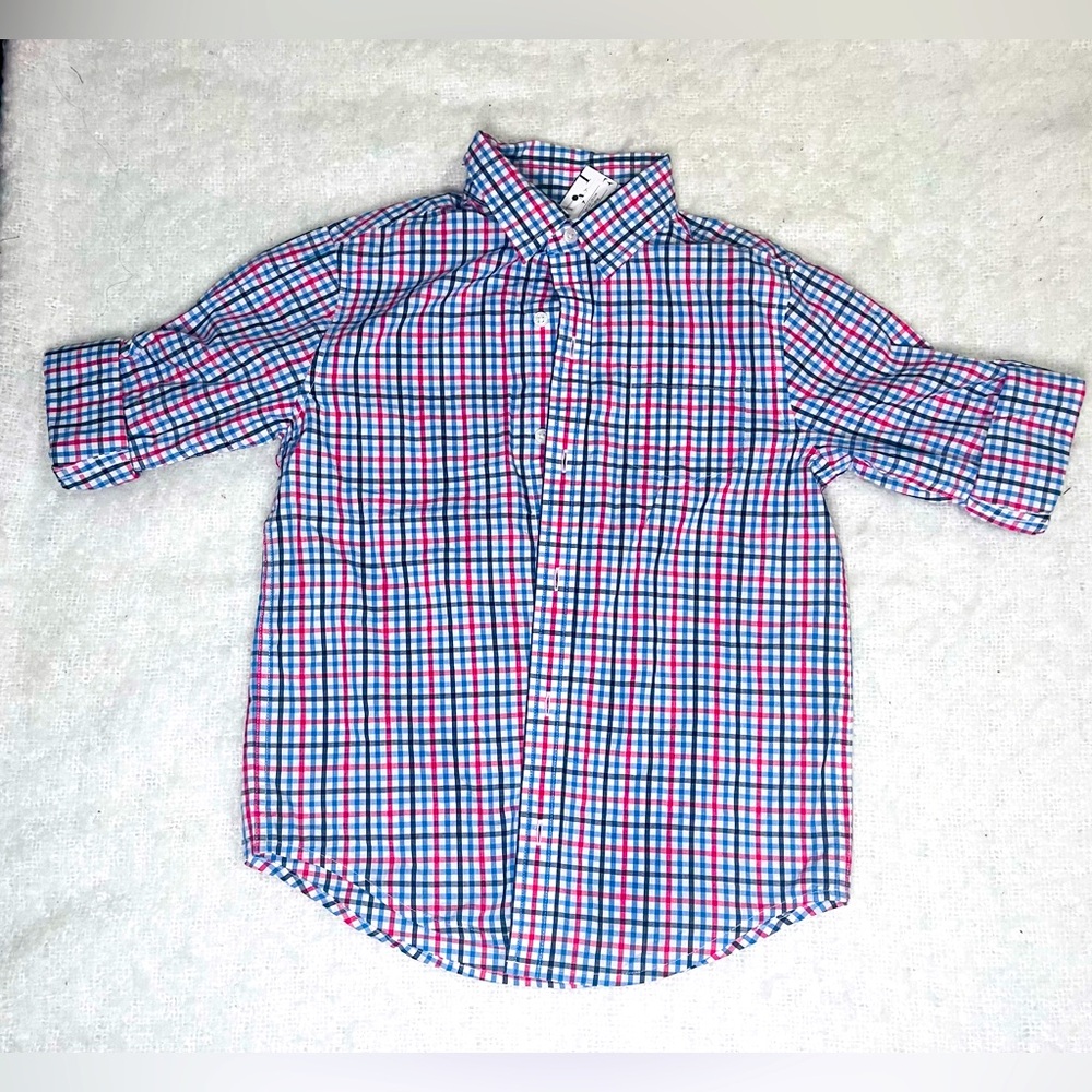 JANIE AND JACK 💥NEW NWT💥 long sleeve roll up to short plaid shirt Size 7
